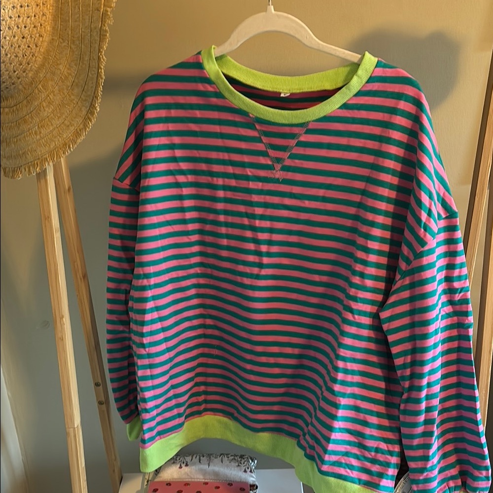 Striped Pink and Green Long Sleeve Shirt